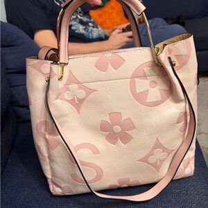 Cream and Pink Monogram Tote